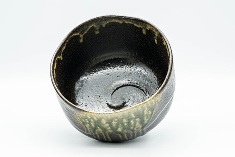 Japanese Matcha Bowl - Green Ash-Glazed Wabi-Sabi Chawan - 350ml - overhead view looking into the interior