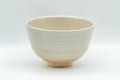 Japanese Matcha Bowl - Spiral Carvings Kyo-yaki Chawan 晴香 - 350ml - front view of the beige-glazed bowl