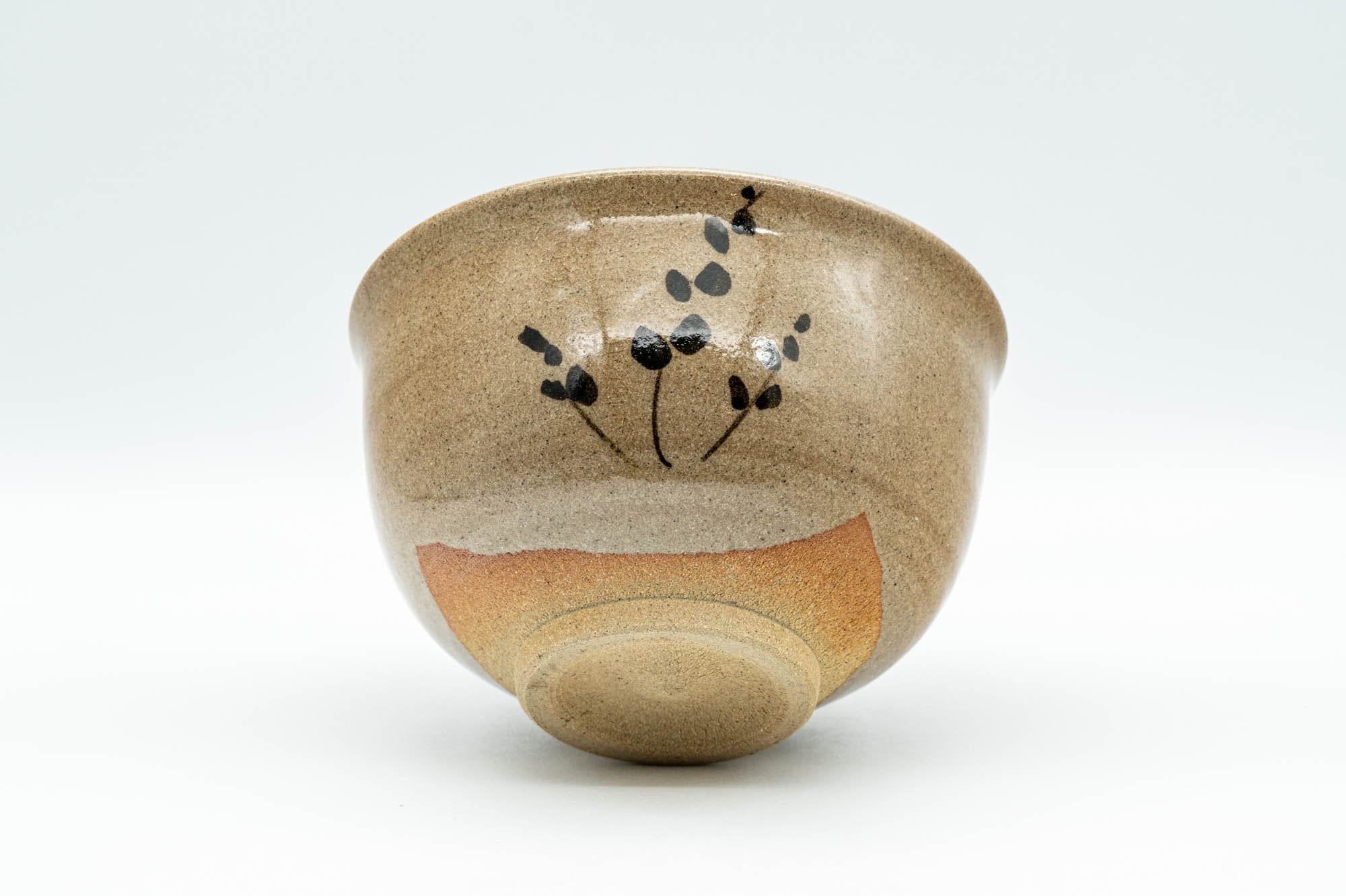 Japanese Matcha Bowl - Floral Beige Hatazori-gata Chawan - 300ml