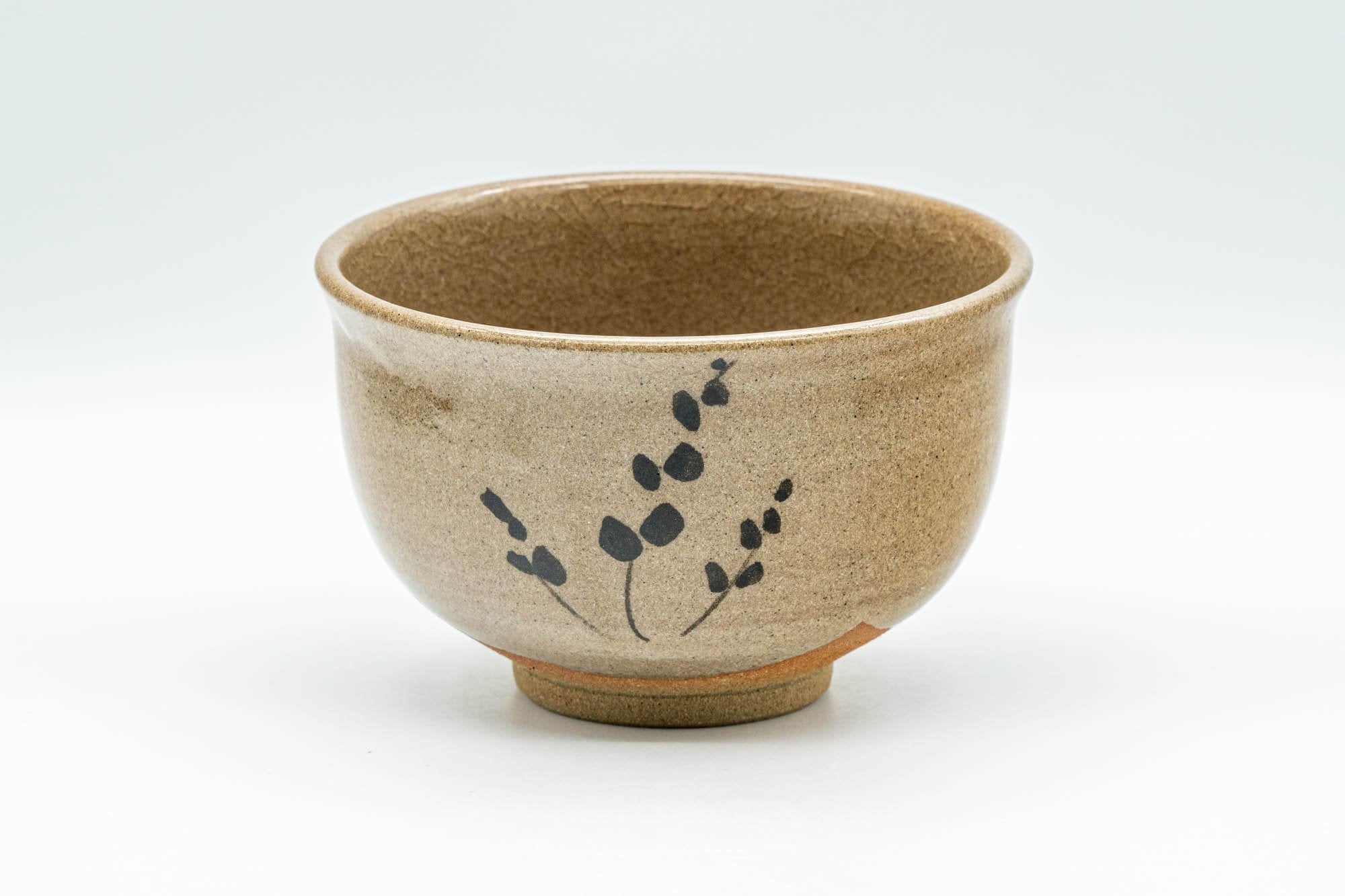 Japanese Matcha Bowl - Floral Beige Hatazori-gata Chawan - 300ml