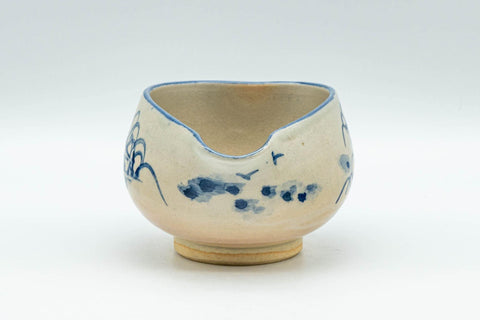 Japanese Katakuchi - Beige and Blue Illustrated Hagi-yaki Water Cooler - 125ml - Tezumi