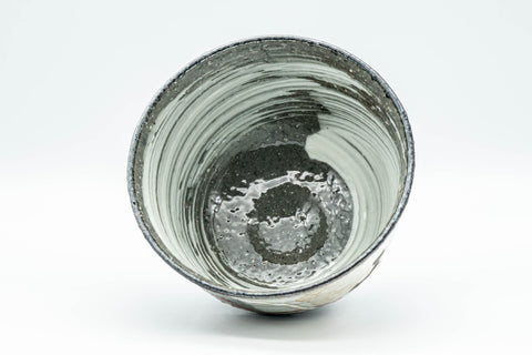 Japanese Matcha Bowl - Handbell Design Kyo-yaki Chawan - 350ml - overhead view looking into the brushed white interior