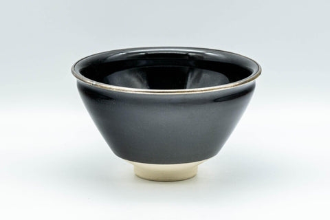 Tezumi — Japanese Matcha Bowl - 万代草山 Mandai Kusayama Black Tenmoku Metal Rim Chawan - 250ml — front view