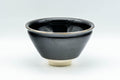 Tezumi — Japanese Matcha Bowl - 万代草山 Mandai Kusayama Black Tenmoku Metal Rim Chawan - 250ml — front view from another angle