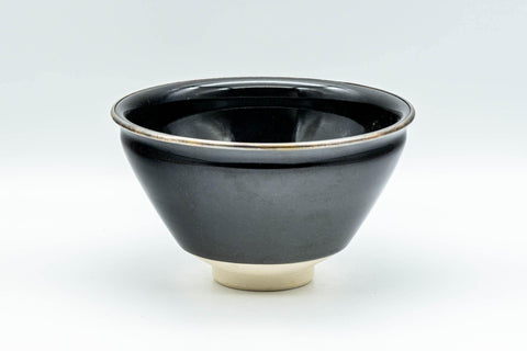 Tezumi — Japanese Matcha Bowl - 万代草山 Mandai Kusayama Black Tenmoku Metal Rim Chawan - 250ml — front view from another angle