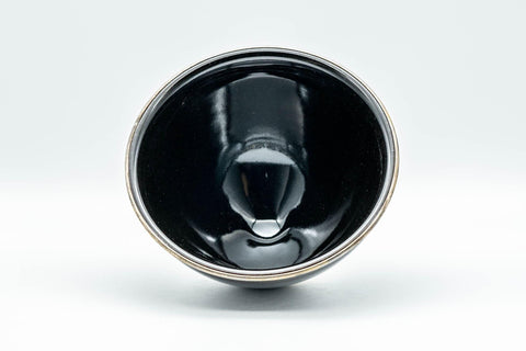 Tezumi — Japanese Matcha Bowl - 万代草山 Mandai Kusayama Black Tenmoku Metal Rim Chawan - 250ml — top-down view of the interior