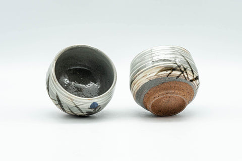 Tezumi — Japanese Teacups - Pair of Floral Brush Glazed Guinomi - 50ml — three-quarter view