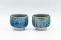 Japanese Teacups - Pair of Blue Drip-Glazed Guinomi - 35ml - Tezumi