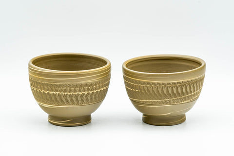 Japanese Teacups - Pair of 憲児 Kenji Green Nerikomi Yunomi - 100ml