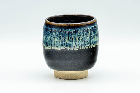 Tezumi — Japanese Teacup - Black Hare's Fur Drip-Glazed Yunomi - 120ml — front view from another angle