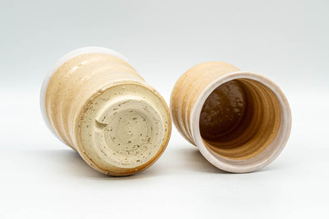 Japanese Teacups - Pair of Spiral Hagi-yaki Meoto Yunomi