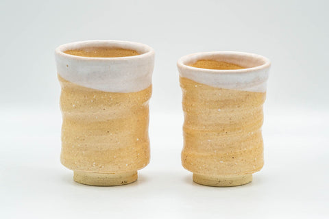 Japanese Teacups - Pair of Spiral Hagi-yaki Meoto Yunomi