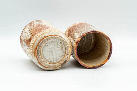 Japanese Teacups - Pair of Orange Shino Glazed Meoto Yunomi - 195ml - Tezumi