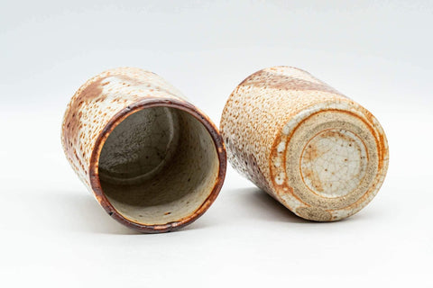 Japanese Teacups - Pair of Orange Shino Glazed Meoto Yunomi - 195ml - Tezumi