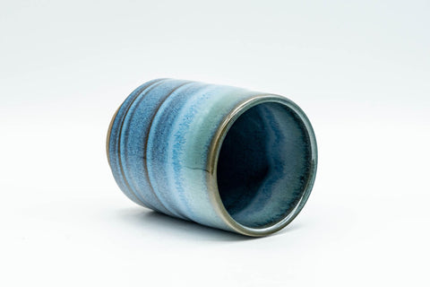 Japanese Teacup - Sky Blue Glazed Tsutsu-gata Yunomi - 170ml - angled view of the yunomi