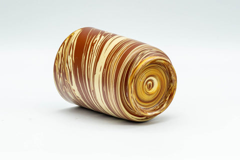 Japanese Teacup - Gyokusen Red and White Nerikomi Yunomi - 140ml - the yunomi tilted to show the unglazed foot
