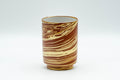 Japanese Teacup - Gyokusen Red and White Nerikomi Yunomi - 140ml - front view of the swirled clay teacup