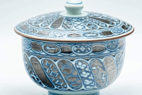 Japanese Teacup - Blue Oval Porcelain Lidded Yunomi - 150ml - Tezumi