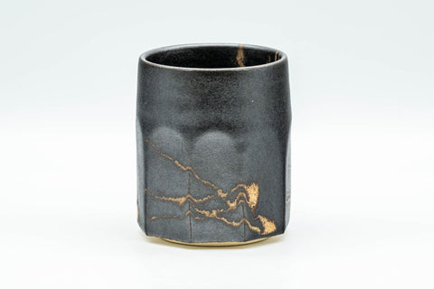 Japanese Teacup - Matte Black Nonagonal Yunomi - 160ml - another side of the matte black faceted body