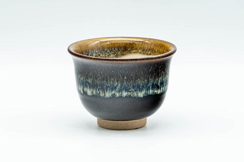Japanese Teacups - Set of 5 Drip-Glazed Yunomi - 80ml - a single teacup showing the orange rim and beige interior