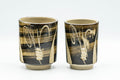 Japanese Teacups - Pair of Beige Carved Spiraling Meoto Yunomi - Tezumi