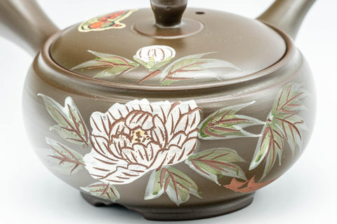 Tezumi — Japanese Kyusu - Takeharu Kiln 竹春窯 Camellia Teapot - 275ml — closeup of the decoration
