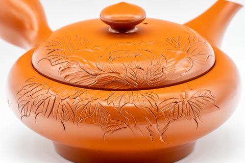 Japanese Kyusu - 柏扇 Hakusen Isomura - Large Engraved Tokoname-yaki Debeso Teapot - 550ml