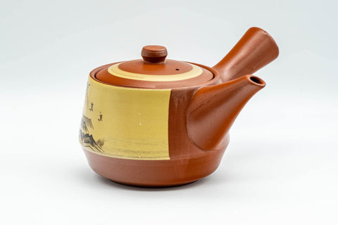 Tezumi — Japanese Tea Set - Mountainous Tokoname-yaki Debeso Kyusu with 3 Yunomi Teacups — the teapot in three-quarter view
