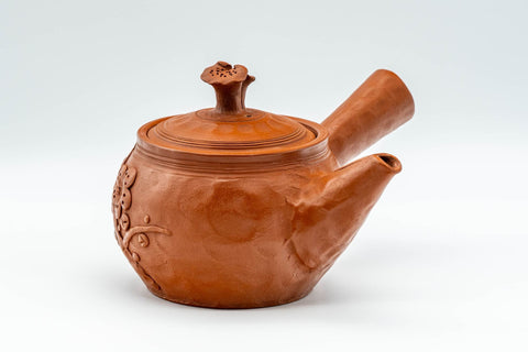 Japanese Kyusu - 不老 Itou Furo - Plum Blossoms Tokoname-yaki Do-ake Teapot - 250ml - side view showing the side handle