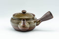 Tezumi — Japanese Kyusu - 萬古焼 Green Ash Glazed Banko-yaki Teapot - 250ml — side view with the lid and side handle