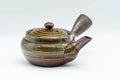 Tezumi — Japanese Kyusu - 萬古焼 Green Ash Glazed Banko-yaki Teapot - 250ml — three-quarter view