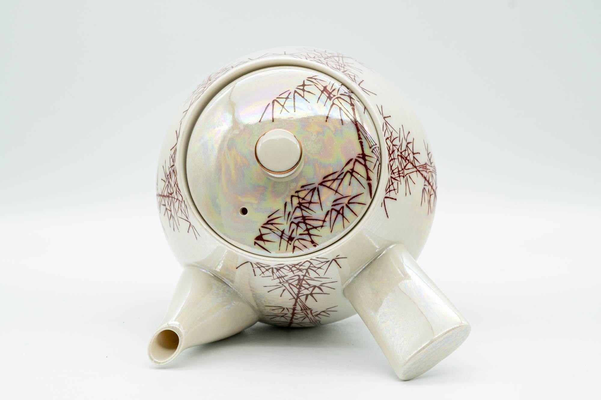 Japanese Tea Set - Red Bamboo White Holographic Glossy Glazed Debeso Kyusu Teapot with 2 Yunomi Teacups- 600ml - Tezumi