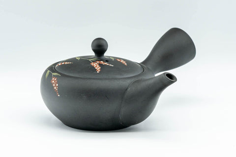 Japanese Kyusu - 昭萌 Shohou Koie Floral Kurodei Tokoname-yaki Obi-ami Teapot - 250ml - Tezumi