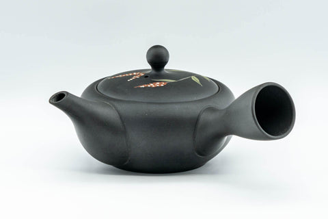 Tezumi — Japanese Kyusu - 昭萌 Shohou Koie Floral Kurodei Tokoname-yaki Obi-ami Teapot - 250ml — side view showing the spout