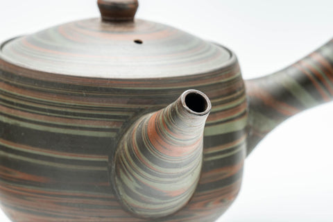 Japanese Kyusu - Yamazen Green Nerikomi Teapot - 250ml - top view of the teapot with lid in place