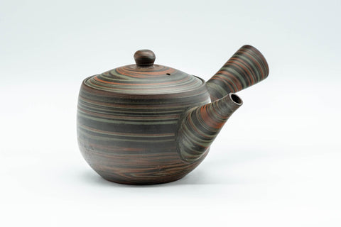 Tezumi — Japanese Kyusu - 山善 Yamazen Green Nerikomi Teapot - 250ml — three-quarter view from the opposite side
