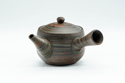 Tezumi — Japanese Kyusu - 山善 Yamazen Green Nerikomi Teapot - 250ml — three-quarter view