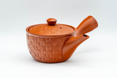 Tezumi — Japanese Kyusu - Basket-patterned Tokoname-yaki Teapot - 200ml — side view showing the spout