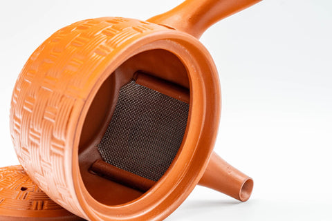 Tezumi — Japanese Kyusu - Basket-patterned Tokoname-yaki Teapot - 200ml — side profile showing the spout and handle