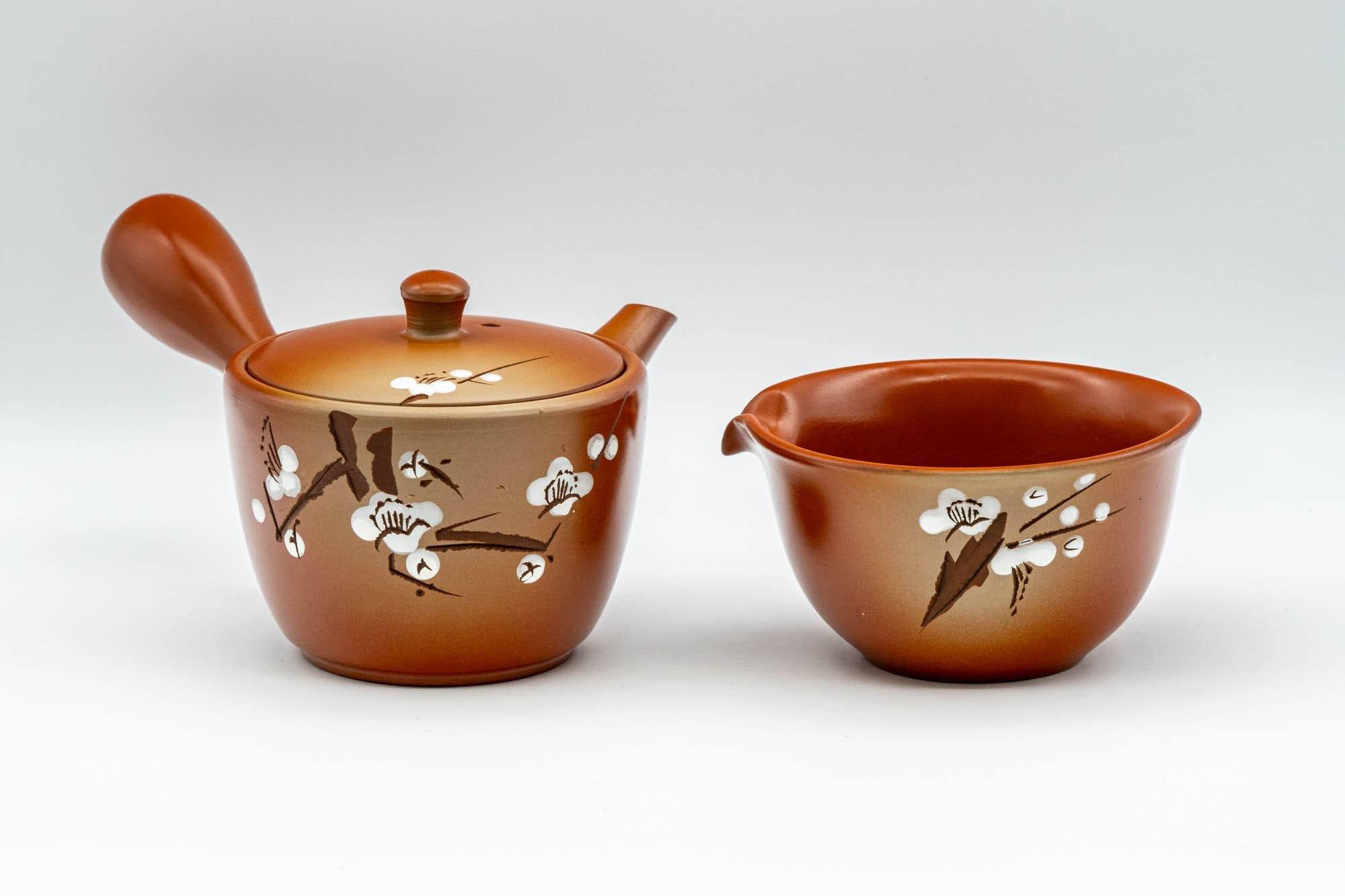 Japanese Tea Set - Plum Blossoms Tokoname-yaki Kyusu Teapot and Katakuchi Water Cooler - Tezumi