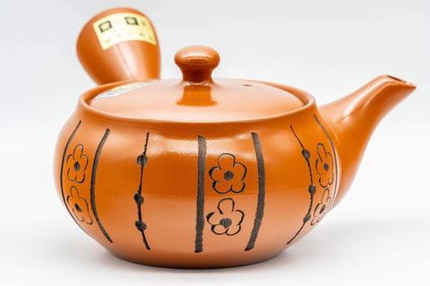 Tezumi — Japanese Kyusu - Floral Striped Tokoname-yaki Obi-ami Teapot - 320ml — closeup of the base