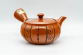 Tezumi — Japanese Kyusu - Floral Striped Tokoname-yaki Obi-ami Teapot - 320ml — side view with the lid and side handle