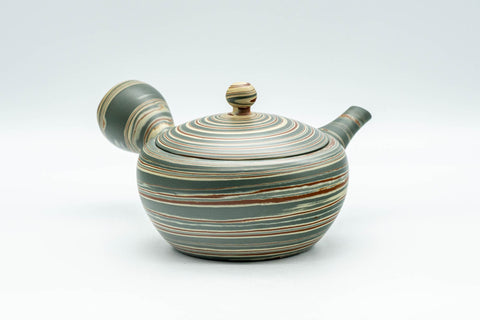 Tezumi — Japanese Kyusu - Green Nerikomi Tokoname-yaki Teapot - 250ml — top-down view of the lid