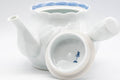 Japanese Kyusu - White Porcelain Arita-yaki Debeso Teapot - 300ml - top-down view showing the opening and blue trim