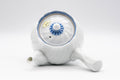 Japanese Kyusu - White Porcelain Arita-yaki Debeso Teapot - 300ml - top-down view showing the blue-trimmed lid