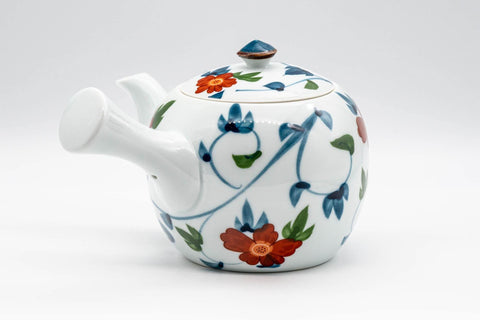 Tezumi — Japanese Kyusu - Floral White Porcelain Arita-yaki Teapot - 400ml — side view showing the spout