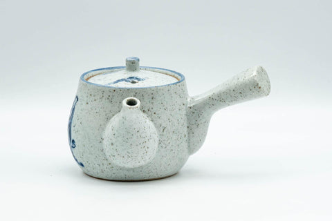 Tezumi — Japanese Kyusu - Blue and Grey Bamboo Villagers Debeso Teapot - 220ml — three-quarter view from the opposite side