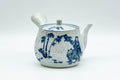 Tezumi — Japanese Kyusu - Blue and Grey Bamboo Villagers Debeso Teapot - 220ml — three-quarter view