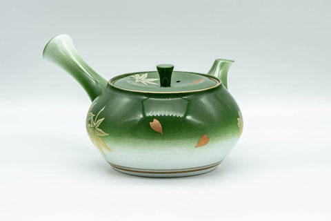 Tezumi — Japanese Kyusu - Green Momiji Porcelain Debeso Teapot - 300ml — three-quarter view from the opposite side