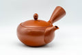 Japanese Kyusu - 高資窯 Takasuke Kiln - Sasame Filter Tokoname-yaki Teapot - 300ml - three-quarter view showing the spout and lid knob